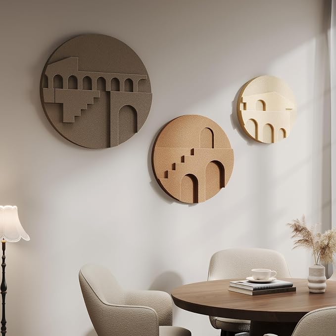 3D Textured Round Neutral Abstract Wall Art Set, 3 Piece Mid-Century Modern - Image 3