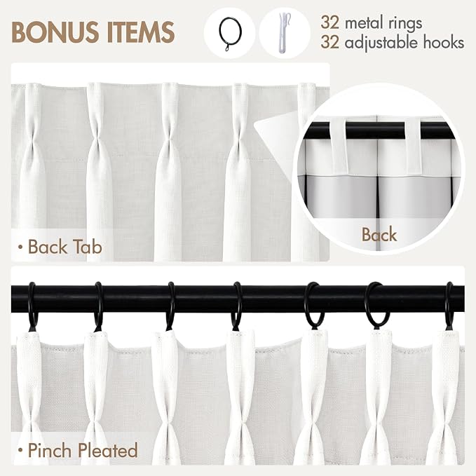MIULEE Pinch Pleated 100% Blackout Curtains 40"x84" Long White 4 Panels Set | - Image 9