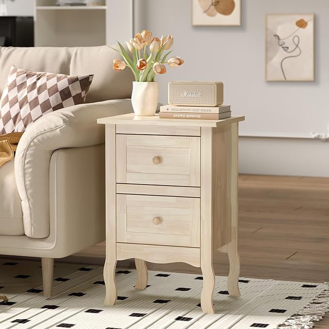 Bonnlo Nightstands Set of 2, Solid Wood Nightstand Unfinished - Image 7