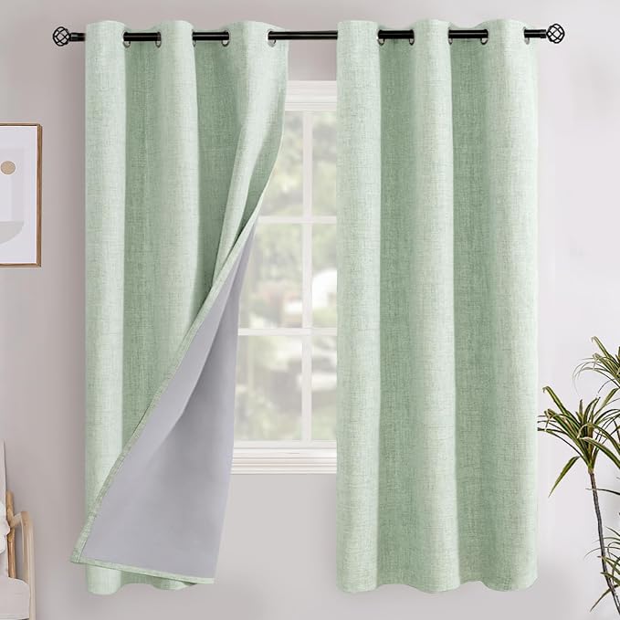 YoungsTex Sage Green Linen Blackout Curtains 72 Inch Length 2 Panels by YoungsTex