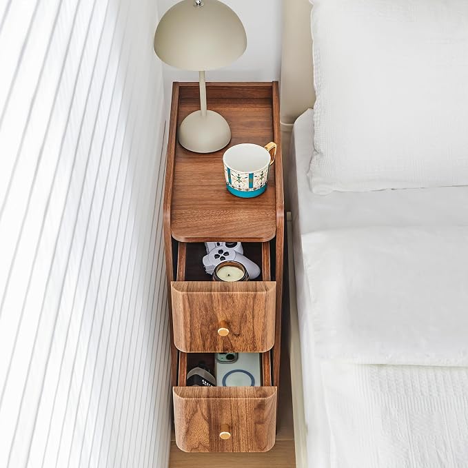 Narrow Nightstand Set of 2, Wooden Small 2 Drawer Nightstand, Slim Side End - Image 5