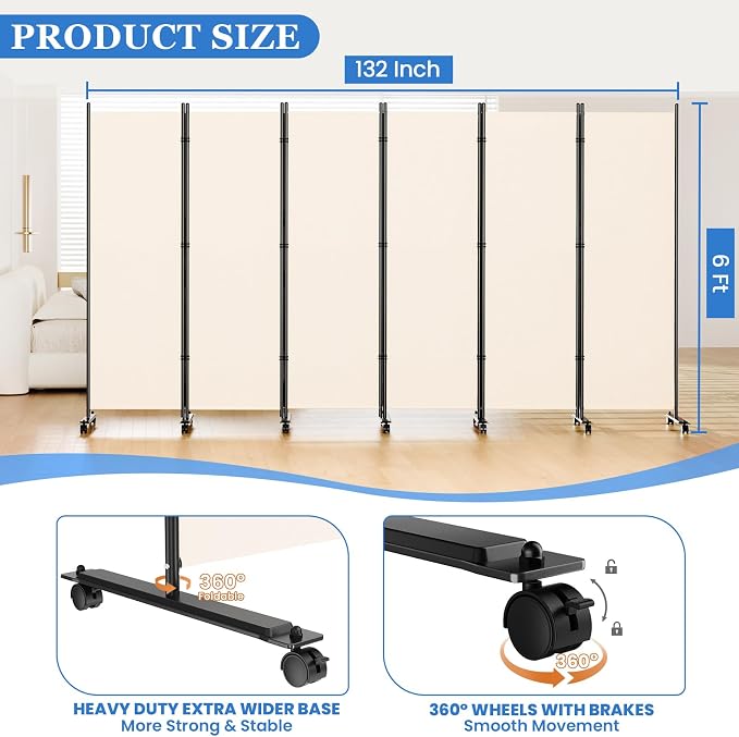 SUNALLY Room Divider Privacy Screens, 6 Panels Dividers - Image 2