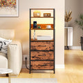 Night Stand with Charging Station, Tall Nightstand, LED Lights | 4-Tier Shelves by Furnulem