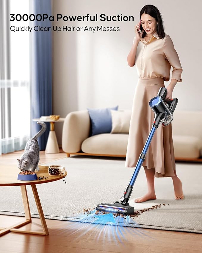 Cordless Vacuum Cleaner, 30Kpa/400W/45 Mins Small Stick Vacuum Cleaner, Rechargeable, 80000RMP Lightweight Handheld Vacuum for Home with LED Display Screen, for Hardwoods/Floors/Carpets/Pet Hair, 5lb