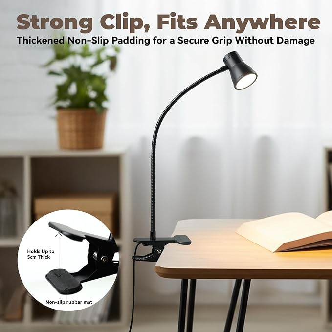Eye-Caring Clip On Desk Lamp, 3 Color Modes & 10 Brightness LED Reading Light - Image 4
