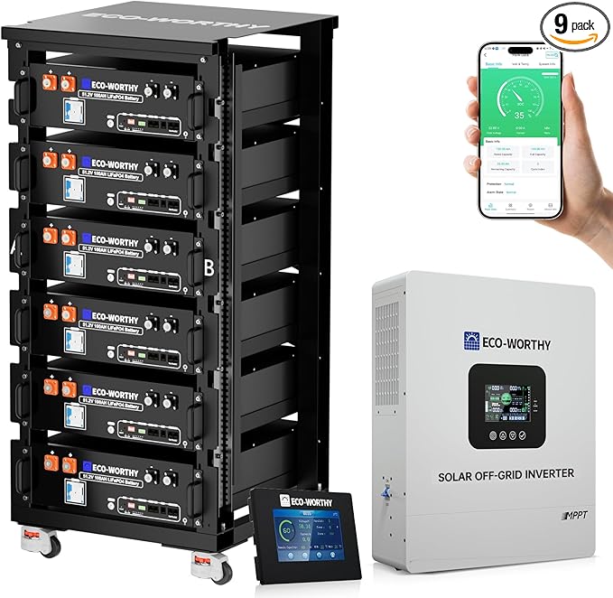 ECO-WORTHY Home Power Station Backup Power,30720Wh LiFePO4 Battery Support Communication、Bluetooth and WiFi,AC 5000W Inverter,Battery Monitor,for Home Backup,Emergency,Solar System Components