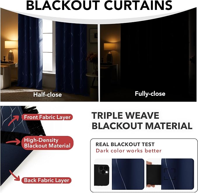 Deconovo Curtains for Living Room, Pattern Blackout Curtains 72 Inches Long | - Image 6