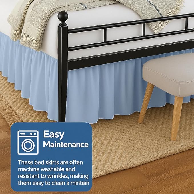 Ruffled Bed Skirt Split Corners with Platform, Tailored Fit Hotel Quality Wrinkle Free Ultra-Soft Microfiber Dust Ruffle, Upto 12 Inch Drop, King, Sky Blue