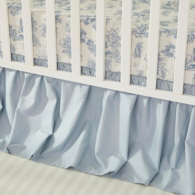 Brandream Boho Bohemian Girl Boy Baby Nursery Crib Bed Skirt Dust Ruffle - Neutral Solid Color Light Blue Farmhouse Chic 100% Percale Cotton Ruffle