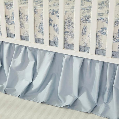 Brandream Boho Bohemian Girl Boy Baby Nursery Crib Bed Skirt Dust Ruffle - Neutral Solid Color Light Blue Farmhouse Chic 100% Percale Cotton Ruffle