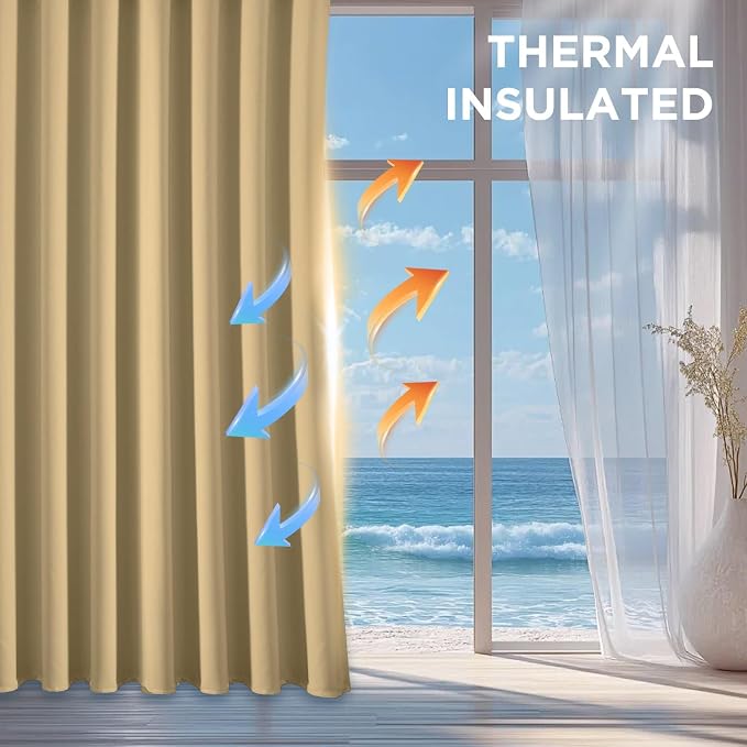 CUCRAF Beige Blackout Curtains 108 Inches Long, Thermal Insulated Noise - Image 4