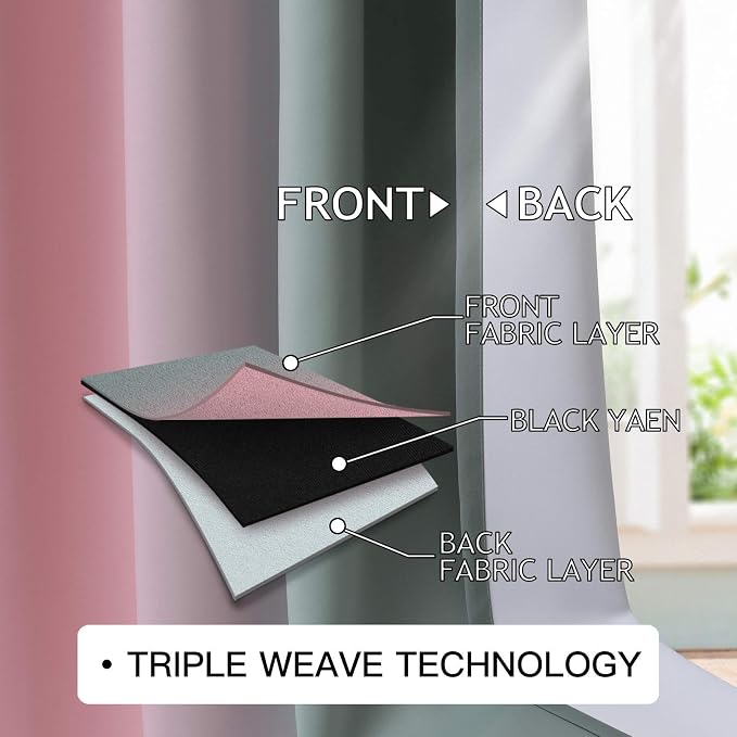 COSVIYA Grommet Ombre Blackout Pink and Grey Curtains, W52 x L84 inch | Room - Image 4