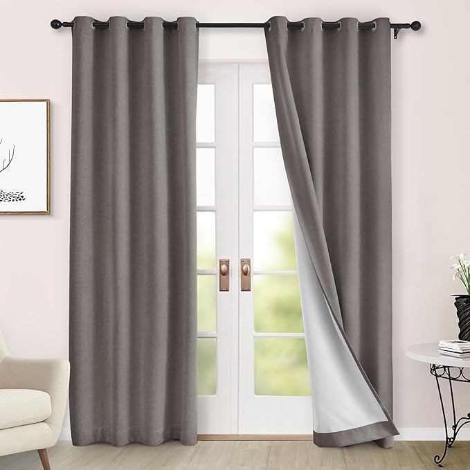 Macochico 100% Blackout Curtains Insulted Window Panels for Bedroom Living Room Dining Room Luxury Chenille Curtains Classic Home Decor Stone Grey Curtains with Tieback 52" Wx72 L Grommet 1 Panel