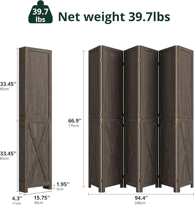 6 Panel Folding Room Divider, Solid Wood Privacy Screen, Freestanding Partition - Image 2