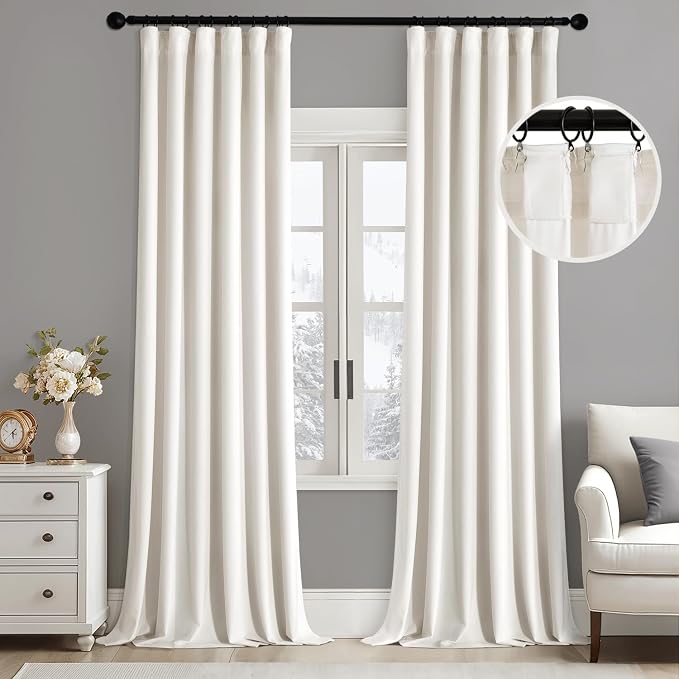 MIULEE Velvet Curtains 50W x 84L 2 Panels Ivory Blackout Curtains | Luxury by MIULEE