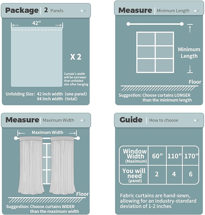 BGment Beige 100% Blackout 48 Inch Curtains - Image 4