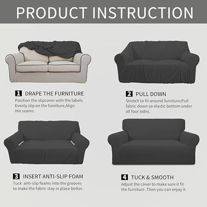 Easy-Going Stretch Oversized Loveseat Slipcover 1-Piece Sofa Cover Furniture Protector Couch Soft with Elastic Bottom for Kids Polyester Spandex Jacquard Fabric Small Checks Dark Gray