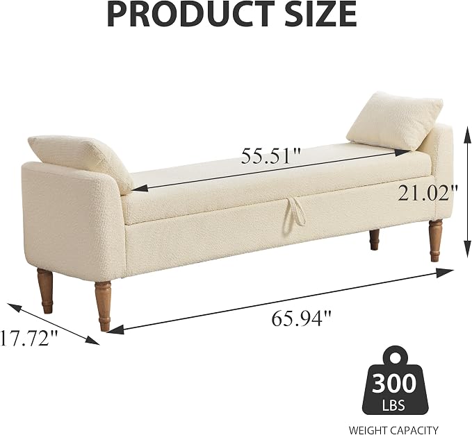 Chifee & Vingol 66" W Storage Benches End of Bed Bench - Image 2