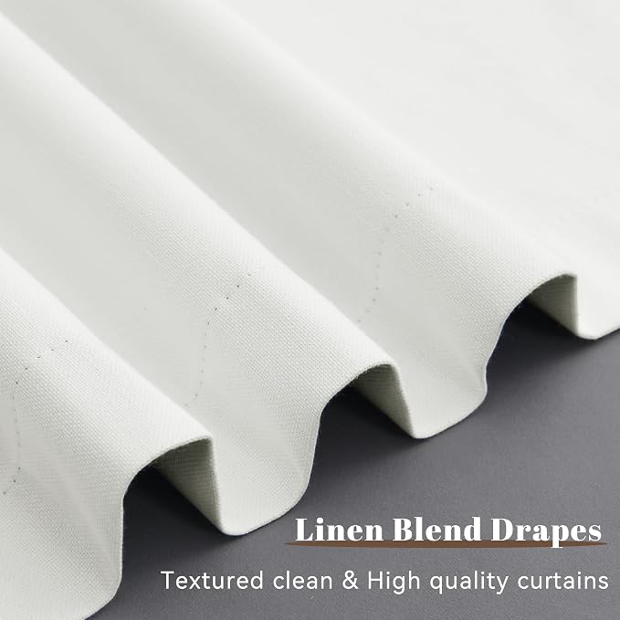 Ivory Linen 100% Blackout Cream Curtains 96 Inches Long 2 Panels Set Textured - Image 4