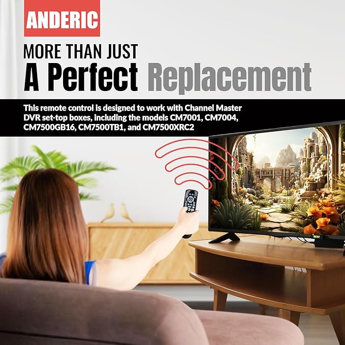 ANDERIC RRCM7500 for Channel Master DVR Remote Control CM7500XRC2 Replacement Remote for Channel Master - Works 100% - Works CM7500XRC2, CM7500GB16, CM7001, CM7004, CM7500TB1
