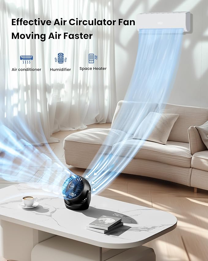 Gaiatop Desk Fan, 5-Inch Portable Electric Table Desktop Air Circulator Fans, Small but Powerful with 3 Speed 360° Adjustable Tilt for Cooling Home Dorm Office Bedroom Bathroom Kitchen, Black