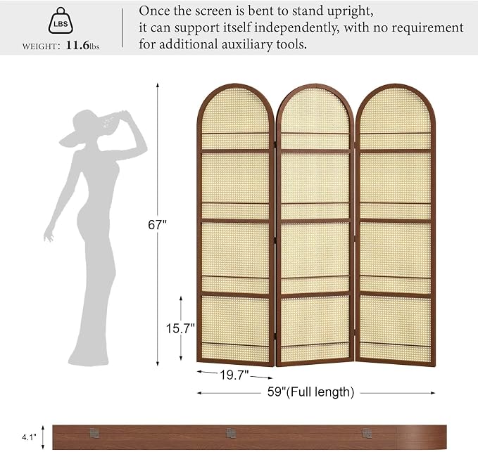 Rattan Room Divider with Bookshelf, Privacy Screen - Image 2