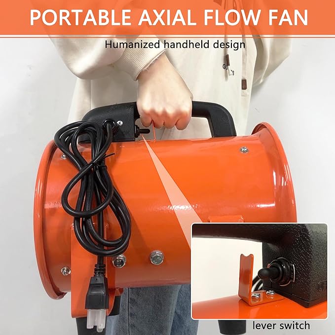 FICBXRA Utility Blower Fan 8 Inch Portable Axial Exhaust Fan 230W/2A 900CFM High Velocity Ventilator with 32FT Duct Hose for Exhausting & Ventilating at Home and Job Site