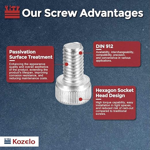 Kozelo 40pcs Socket Head Cap Screws - [M5-0.8 x 8mm] 304 Stainless Steel Allen Socket Drive for Electrical Motor 3D Printing Fan Engine Replacement Use, Silver