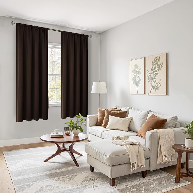 BGment Brown Blackout Curtains 63 Inch Length, Room Darkening Drapes | Rod - Image 4