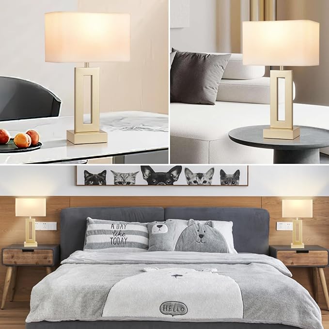 Gold Table Lamps Set of 2, 16.4" Bedside Lamps - Image 6