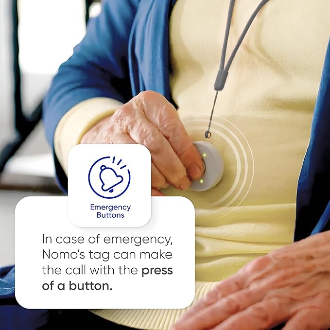 Emergency Alert & Movement Sensor Tags – Elderly Monitoring with Emergency Panic Button, Wearable Fall Detection for Seniors, Water-Resistant - Works with Nomo Care Kit - 10-Year Battery Life - 2 Tags