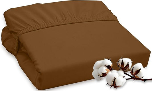 ROYALE LINENS 300 Thread Count 100% Long Staple Combed Cotton Fitted Sheet Full - Super Soft Deep Pocket Bottom Sheet - Fitted Sheets Only - Elastic Sheets (Full, Chocolate)