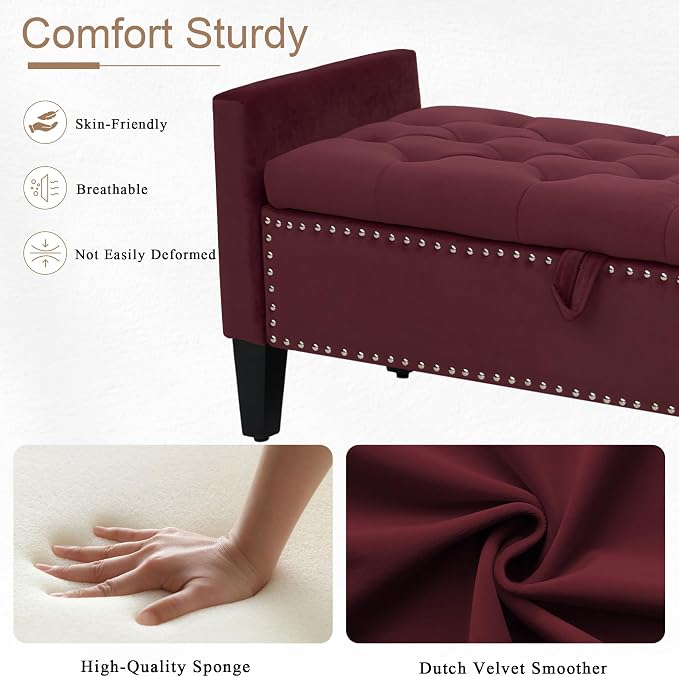 Velvet Ottoman with Storage, Modern Storage Bench - Image 5