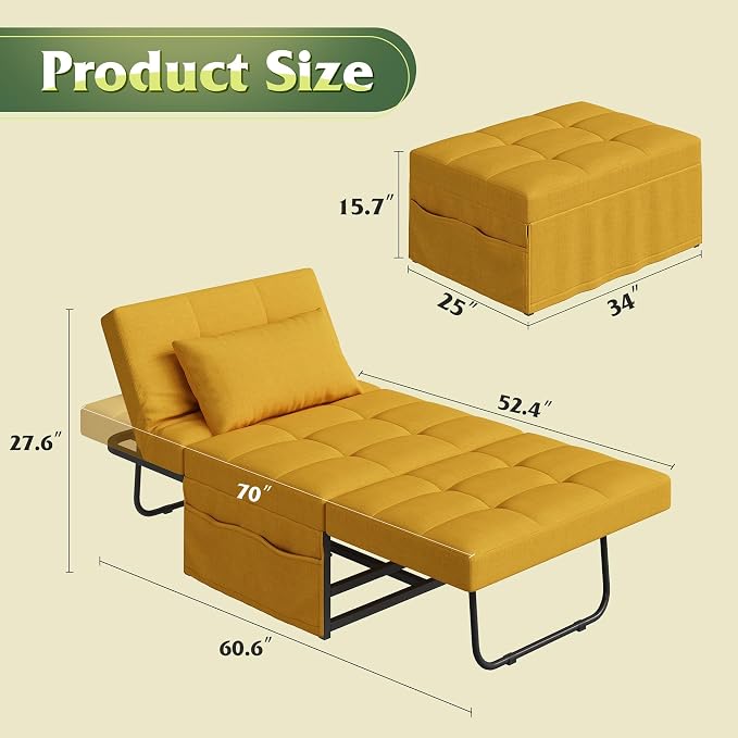 WLIVE Folding Ottoman Bed, Sleeper Chair, 4-in-1 Multi-Function, Convertible - Image 3