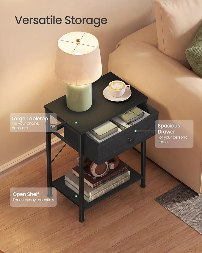 SONGMICS Bedside Table with Drawer, Nightstand with Lower Shelf - Image 4