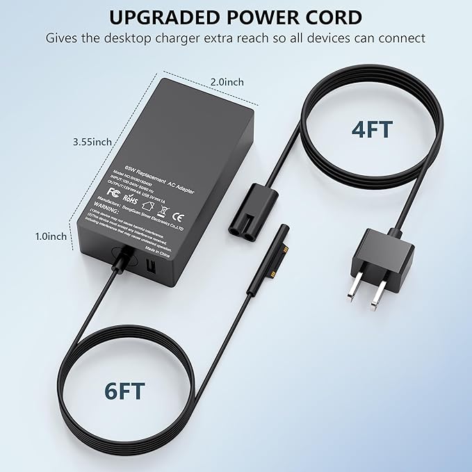 COWOOGMZ Surface Pro Charger-65W Surface Charger Compatible with Microsoft Surface Pro 9,8,7+,7,6,5,4,3,X,10,Surface Book 3,2,1,Surface Go 3,2,Surface Laptop Studio,Support 44W,36W,24W Surface Charger