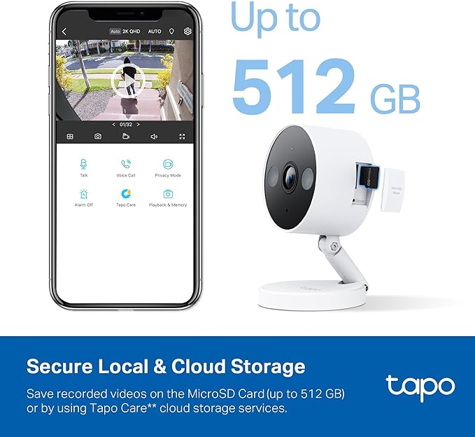 Tapo 2K+ Indoor/Outdoor Wired Security Camera - 2024 PCMag Editors' Choice, Person/Pet/Vehicle Detection, Baby Monitoring, Color Night Vision, Subscription-Free Local Storage or Optional Cloud, C120