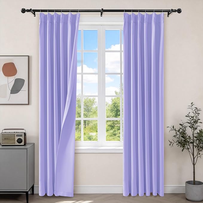 Etherealveil Lavender Purple Pinch Pleated Blackout Curtains 2P 40"x84" | Back by Etherealveil