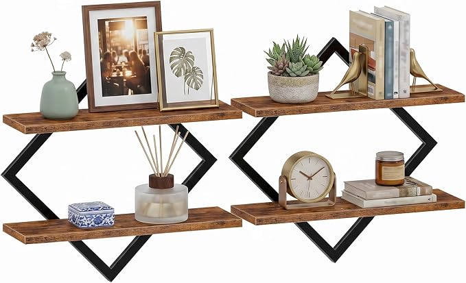 Floating Shelves, 2-Tier Hanging Shelves, Wall Shelf Set of 2, Wall Mounted - Image 9