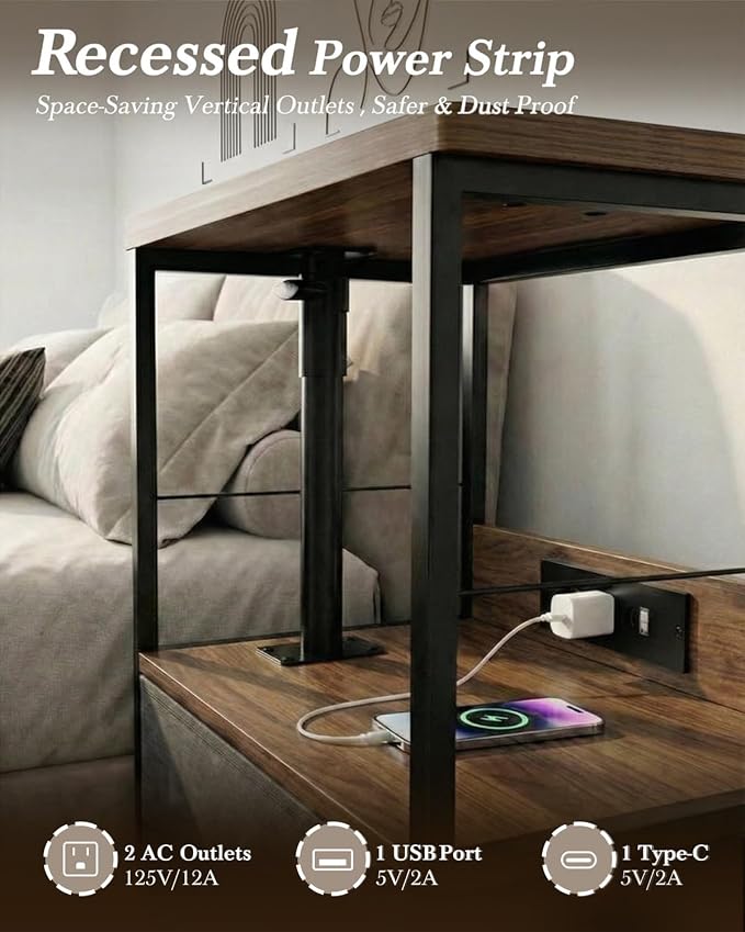 Faesun Swivel Lift Top Nightstand - Image 4