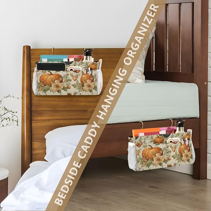 Thanksgiving Turkeys Pumpkin Beige Bedside Caddy - Image 7