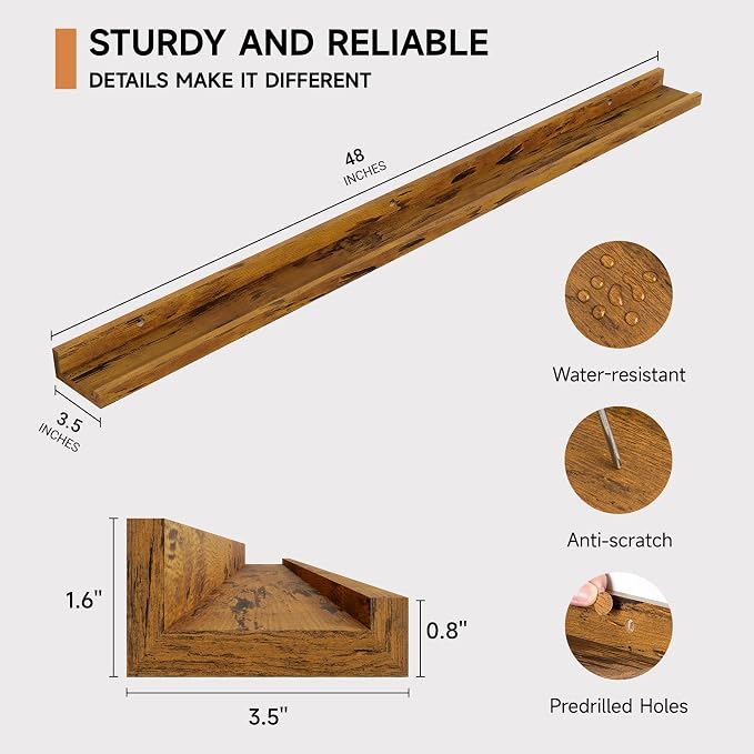 Fun Memories Picture Ledge Shelf, 48 Inch Floating Shelves Set of 2, Large - Image 3