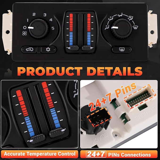 RAGBUSCLE Climate Control Panel, 599-210XD, 10370033, 10370034, 10395426, HVAC Control Module, Climate Control Module, Compatible with Chevrolet Silverado 1500 2003-2006, 1 pc 24 and 7 pins