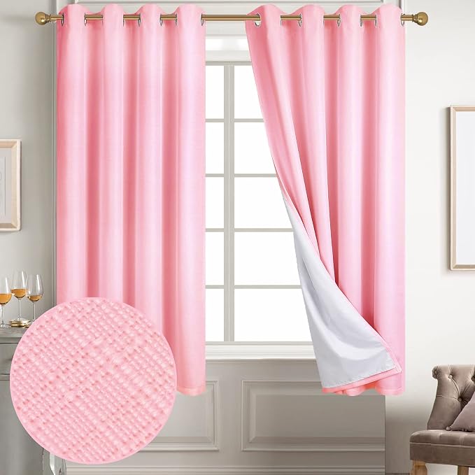 Diraysid 100% Blackout Curtains Pink Linen Curtains - Image 2