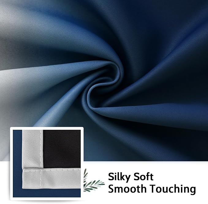 SimpleHome 100% Blackout Ombre Bedroom Curtains Blue and Greyish White - Image 6