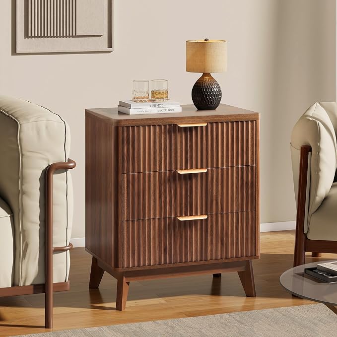 LYNCOHOME Fluted Nightstand Set of 2, Wood Bedside Table - Image 5