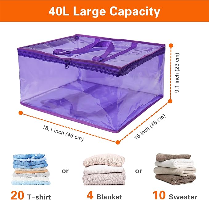 Purple 40L Clear Clothes Storage Bag Colorful Clothes Organizer - Image 2
