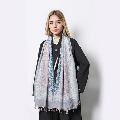 Scarf for Women Lightweight Soft Floral Leopard Printed Scarves Fall Winter Fashion Shawl Wrap with Fringe