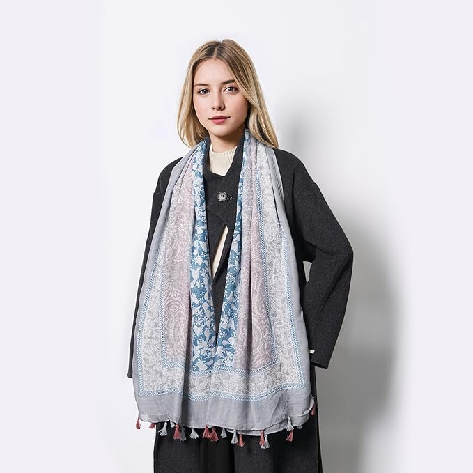 Scarf for Women Lightweight Soft Floral Leopard Printed Scarves Fall Winter Fashion Shawl Wrap with Fringe