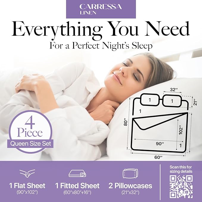 Carressa Linen 100% Egyptian Cotton Queen Sheet Set - 600 Thread Count Egyptian Cotton Queen Sheets Set (4 PC, Cocoa Taupe), Ultra Soft, Cooling, 16" Deep Pocket Sateen Weave Luxury Hotel Bed Sheet